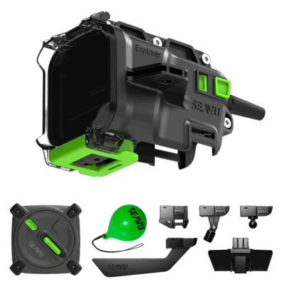 Seavu Explorer 探险套件，配备水下外壳、电缆卷轴以及用于钓鱼和研究的配件